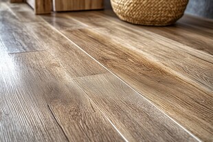 木质地板纹理与编织筐搭配