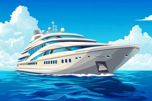 豪华游艇在碧海蓝天中航行