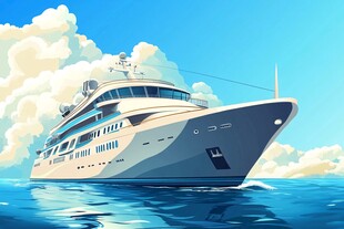 豪华游艇在碧海蓝天中航行