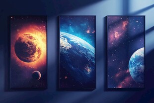 三联太空主题艺术挂画