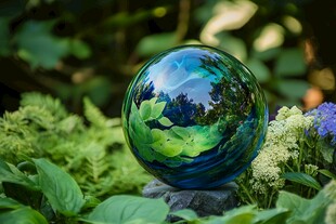 花园中的多彩玻璃球