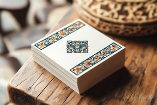 民族风花纹卡片置于木桌
