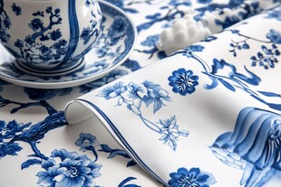 青花瓷韵 杯碟与织物之美