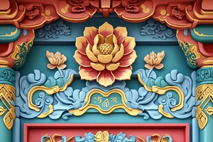 中式古建筑莲花浮雕装饰