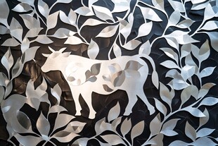 银叶间的牛形艺术图案