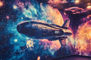 星际飞船穿梭绚烂宇宙空间