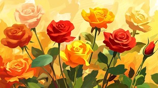 多彩玫瑰绽放绚丽花景