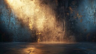 破旧墙面前的光束场景