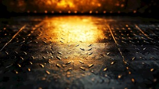 金属地板上的温暖光影