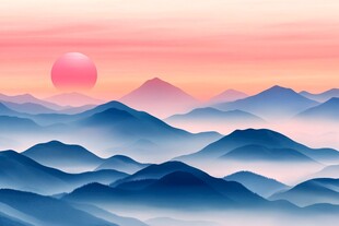 夕阳下的层峦叠嶂美景