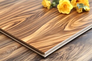 木纹板材上的娇艳黄玫瑰