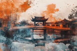 水墨风中式园林诗意景致