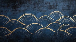 深蓝底金色海浪纹理图案