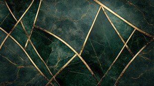 墨绿色大理石纹金色线条背景