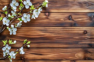 木质背景上的白色春花