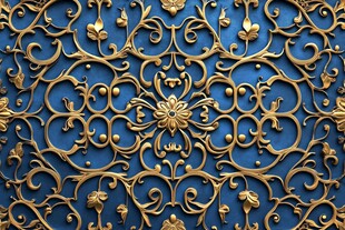 蓝色背景金色花纹立体图案
