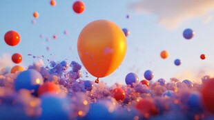 梦幻气球漂浮的多彩世界