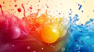 彩色液滴与球的动感瞬间