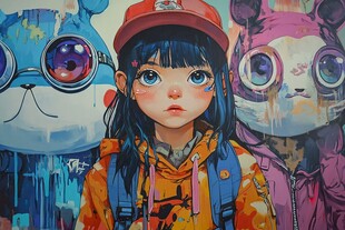 戴红帽女孩与涂鸦玩偶