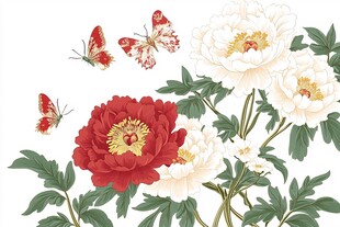 牡丹绽放引蝶舞