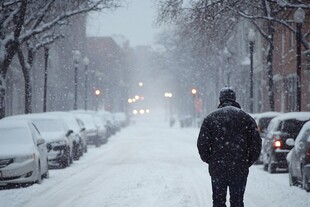 雪中独行的男子