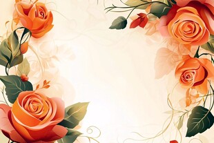 橙色玫瑰花卉边框背景图