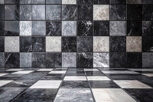 黑白大理石瓷砖墙面与地面