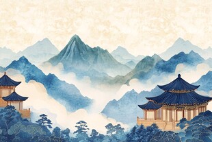 水墨山水间的古典楼阁