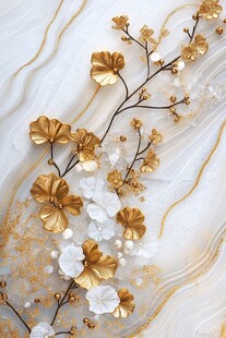 金白银杏花枝装饰画