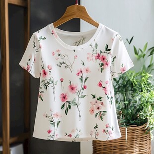 白色花卉印花短袖T恤