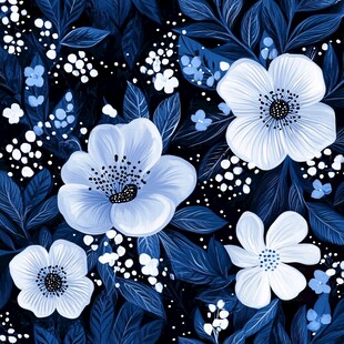 蓝白花卉图案 清新雅致