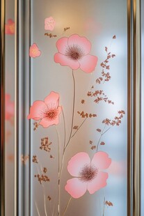 粉色花卉玻璃艺术装饰画