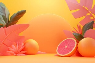 橙黄世界里的水果与花叶