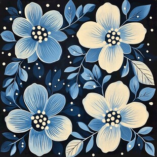 蓝白花卉图案的精美装饰
