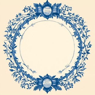 蓝色花卉环形装饰图案
