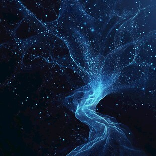 梦幻蓝色粒子能量树景象