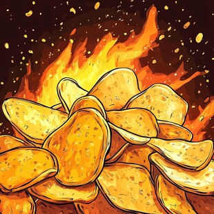 火焰中的香脆美味薯片