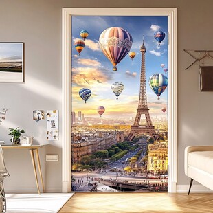埃菲尔铁塔与热气球门贴