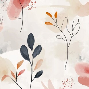 水彩风简约枝叶花卉图案