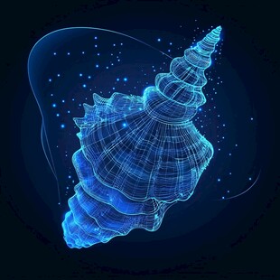 蓝色线条勾勒的梦幻海螺