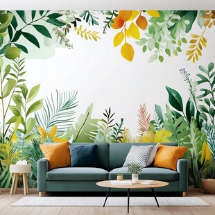 清新绿植风客厅背景墙