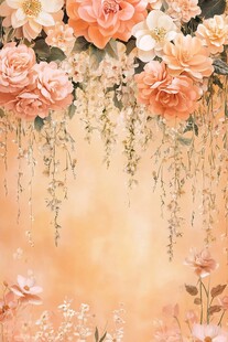 梦幻粉橙花卉垂坠背景图