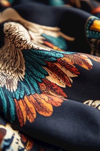 华丽羽毛印花丝绸布料