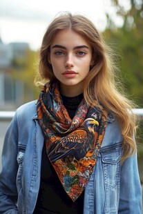 时尚女子搭配个性印花丝巾