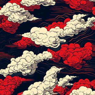 中式红白云海纹样图案