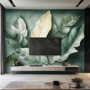 绿植壁画装饰的现代客厅