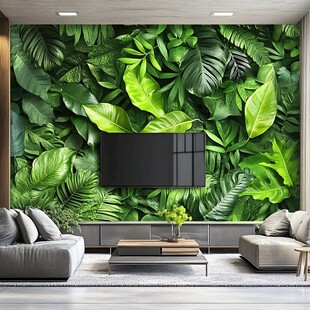 热带绿植风客厅电视背景墙