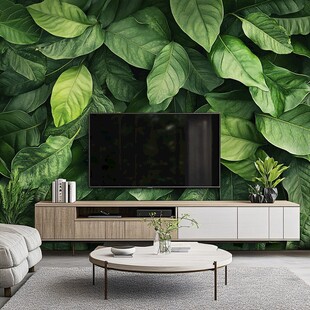 绿叶背景墙的客厅家居场景