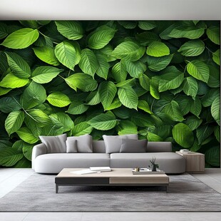 绿叶背景墙打造清新客厅