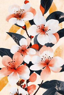 梦幻手绘风粉色花卉插画